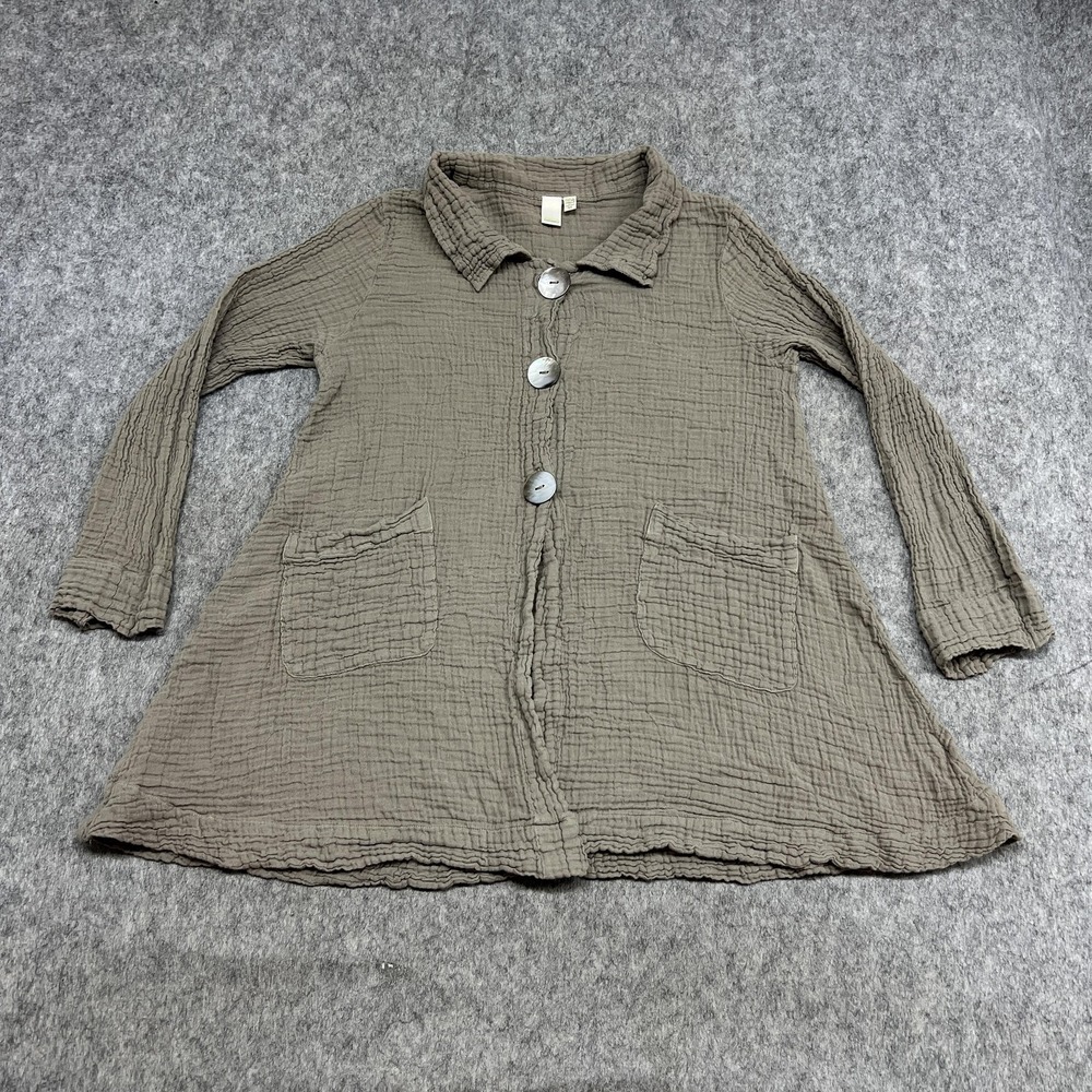Shannon Passero Jacket Womens M Brown Crinkle Guaze Button Front Pockets Swing